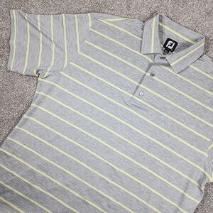 FJ Footjoy Golf Men's Short Sleeve Polo Shirt Size XL Gray And Yellow Striped